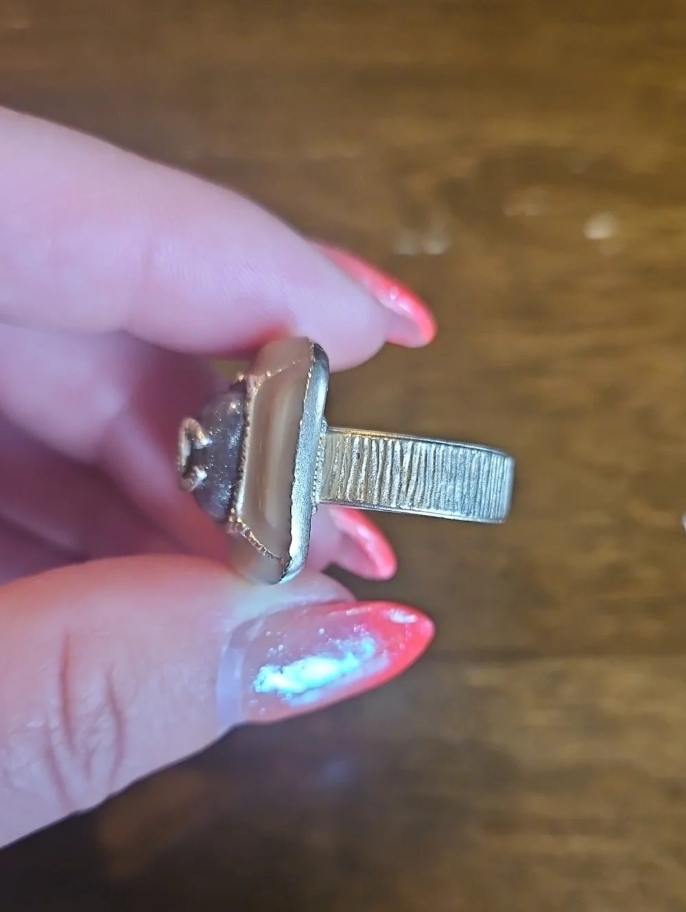 CHANEL Square CC Logo Ring Taupe Resin Gold [Size 5.5]